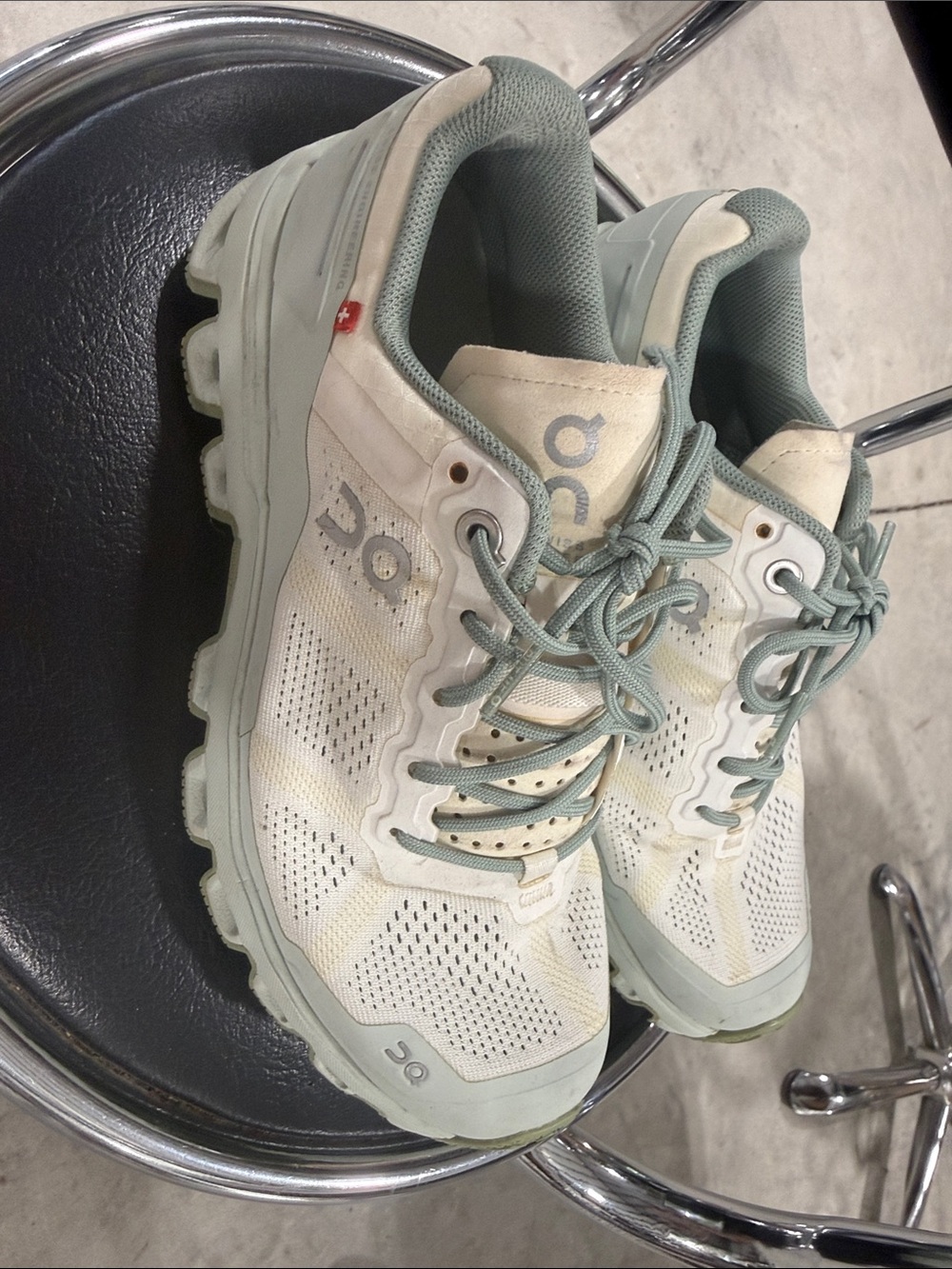 On Running Women’s Trail Sneakers in Sage Green and Off-White